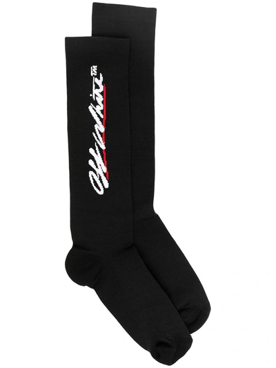 Off-white New Script Logo Long Socks In Black