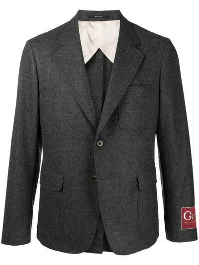 Gucci Logo-patch Wool Blazer In Grey