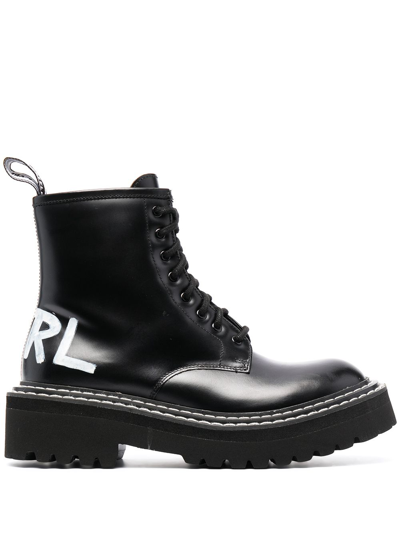Karl Lagerfeld Troupe Brush-logo Combat Boots In Black