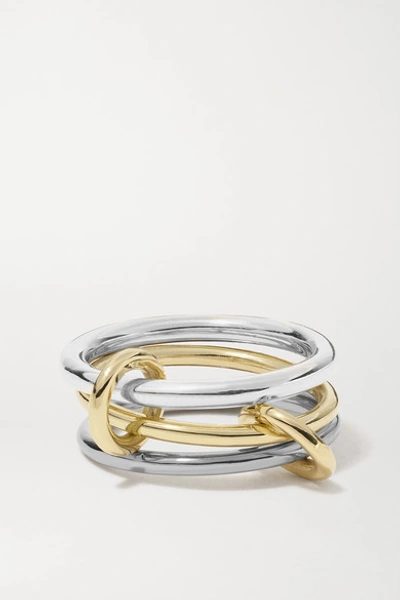 Spinelli Kilcollin Fauna Set Of Three 18-karat Yellow, Blackened Gold And Sterling Silver Rings