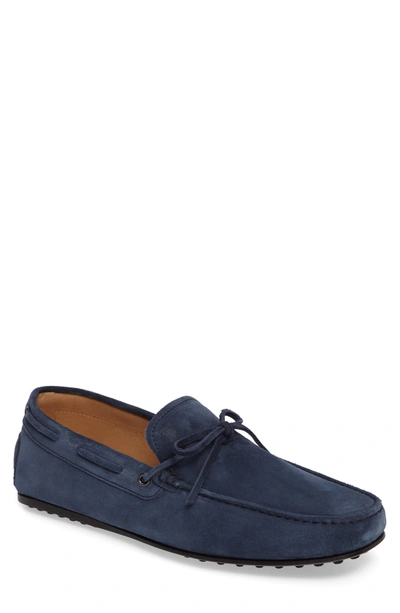 Tod's Gommino Driving Shoe In Blue Suede