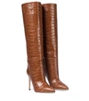 Paris Texas 85mm Croc Embossed Leather Tall Boots In Brown