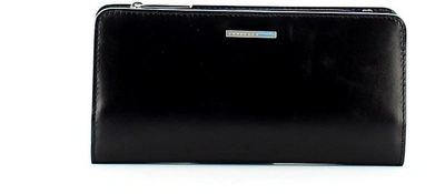 Piquadro Designer Wallets Black Flap Wallet W/zip Pocket