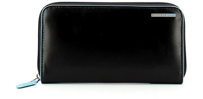 Piquadro Wallets Black Genuine Leather Zip Around Wallet In Noir
