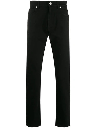 Versace Brand Patch Straight Leg Jeans In Black