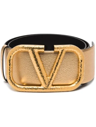 Valentino Garavani Vlogo Buckle Leather Belt In Gold