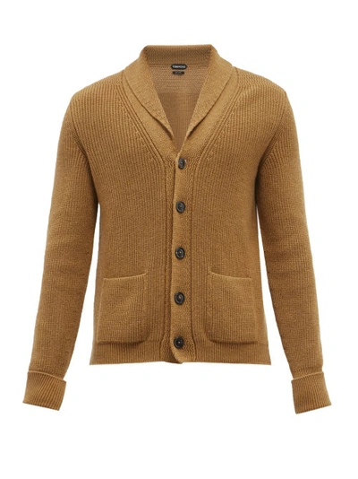Tom Ford Shawl-collar Ribbed-cashmere Cardigan In Brown