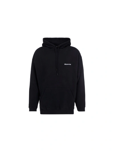 BALENCIAGA＊Black Cotton Sweatshirt BALENCIAGA Sweater Black Cotton Logo Hooded Pullover