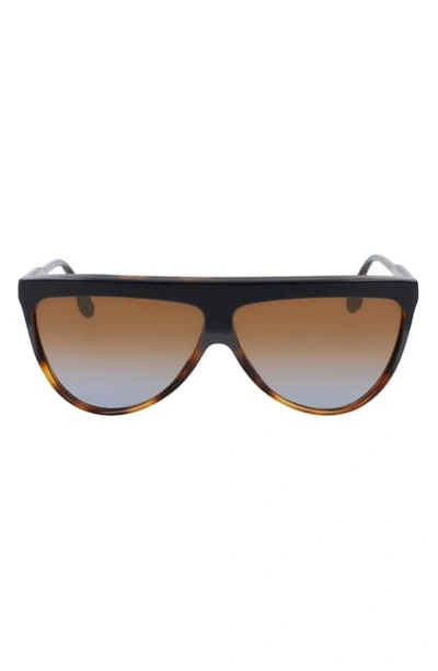 Victoria Beckham 65mm Oversize Gradient Flat Top Sunglasses In Black/ Tortoise/ Blue Gradient