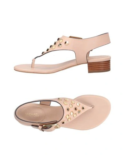 Michael Michael Kors Valencia Leather Thong Sandals In Pale Pink