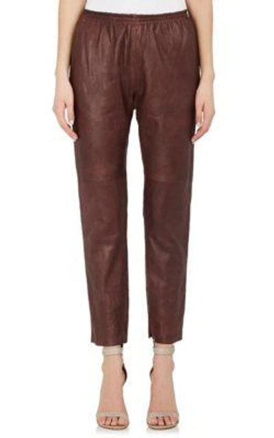 Giada Forte Leather Pants In Burgundy,brown