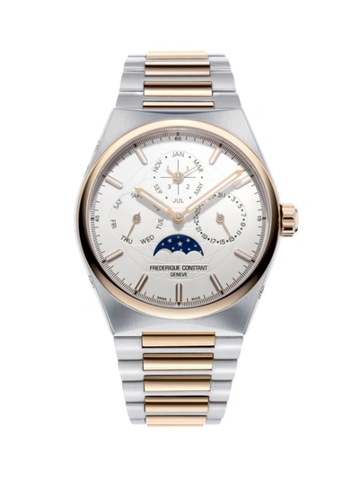 Frederique Constant Highlife Perpetual Calendar Manufacture Stainless Steel Bracelet Watch In Silver