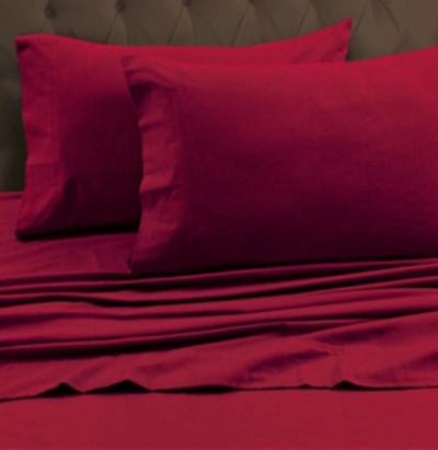 Tribeca Living Flannel King Flat Sheet Bedding In Deep Red