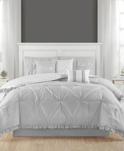 Sanders Jessica  Ruffled 7 Piece California King Comforter Set Bedding In Light Gray