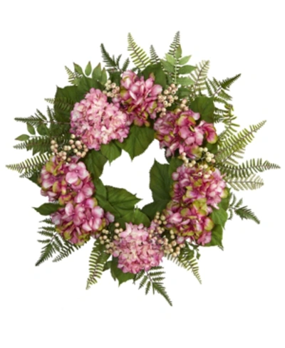 Nearly Natural 24" Pink Hydrangea & Berry Artificial Wreath