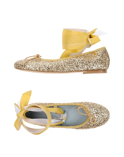 Chiara Ferragni Glitter-embellished Leather Ballet Flats In Gold