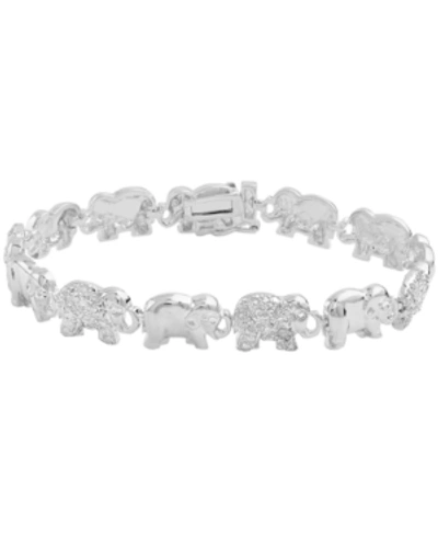 Macy's Diamond Accent Elephant Link Bracelet In Silver Plate, Rose Gold Or Gold Plate