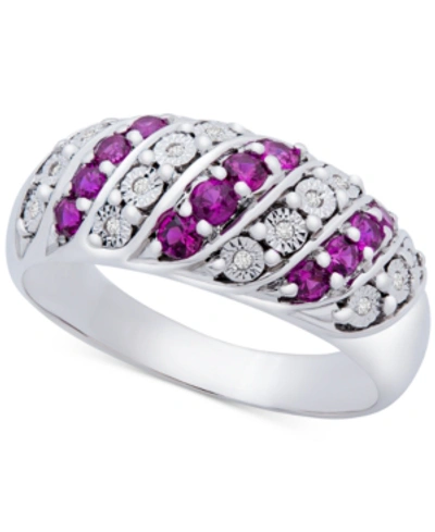 Macy's Sapphire (3/8 Ct. T.w.) & Diamond (1/20 Ct. T.w.) Statement Ring In Sterling Silver (also In Ruby &