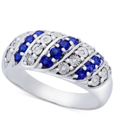 Macy's Sapphire (3/8 Ct. T.w.) & Diamond (1/20 Ct. T.w.) Statement Ring In Sterling Silver (also In Ruby &