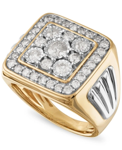 Macy's Men's Diamond Square Halo Cluster Ring (1-1/2 Ct. T.w.) In 10k Gold & White Gold In Yellow Gold