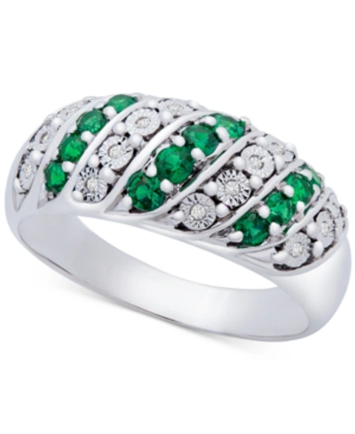 Macy's Sapphire (3/8 Ct. T.w.) & Diamond (1/20 Ct. T.w.) Statement Ring In Sterling Silver (also In Ruby & In Emerald
