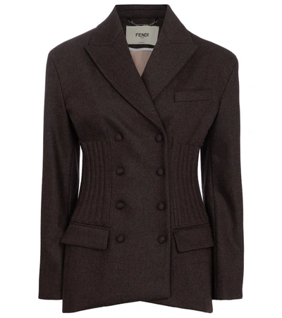 Fendi Wool And Cashmere Flannel Blazer In Brown