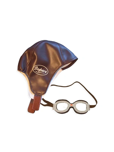 Playforever Little Kid's & Kid's Racing Cap & Goggles 2-piece Set In Brown