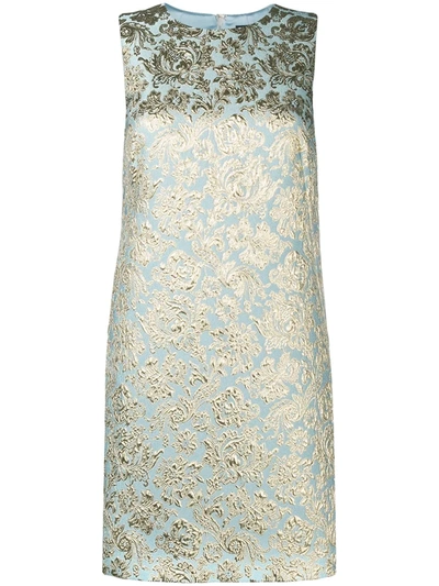 Dolce & Gabbana Jacquard A-line Sleeveless Shift Dress In Light Blue,gold