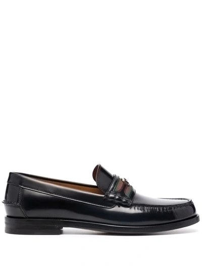 Gucci Kaveh Web-striped Leather Loafers In Black