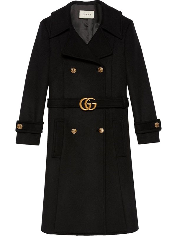 Gucci Wool Coat With Double G Belt In Black | ModeSens