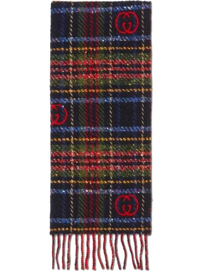 Gucci Gg-jacquard Checked Wool-blend Scarf In Red And Black