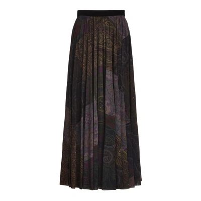 Ralph Lauren Pavla Paisley Patchwork Pleated Skirt In Burgundy Multi