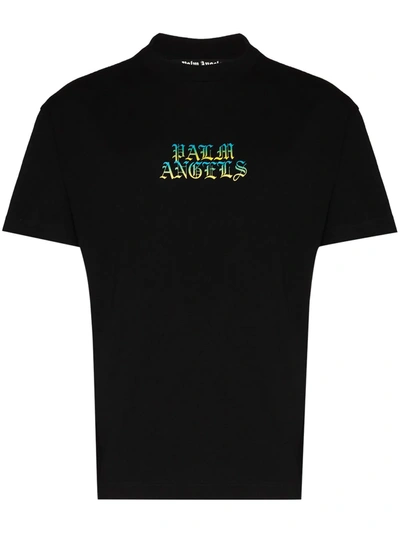 Palm Angels Hue Gothic Logo Print Jersey T-shirt In Black