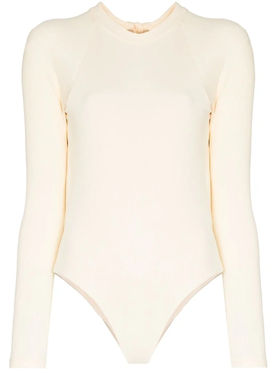 Abysse Billie Open-back Ribbed Stretch-repreve Swimsuit In Neutrals