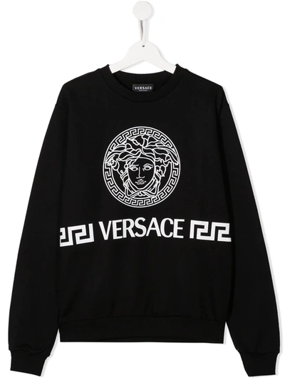 Young Versace Kids' Medusa Crew Neck Sweatshirt In Nero