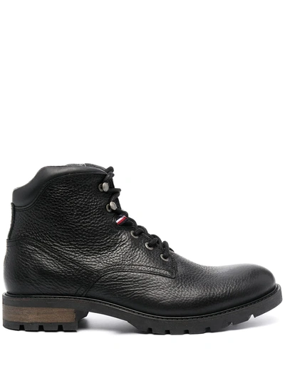 Tommy Hilfiger Logo-patch Combat Boots In Black