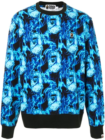 A Bathing Ape Ape Pattern Sweatshirt In Blue