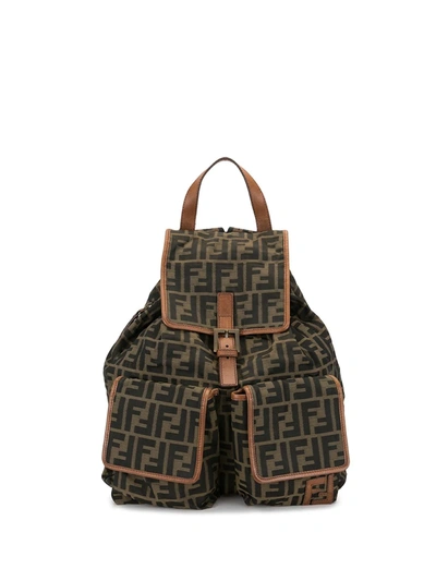 Pre-owned Fendi Zucca Flap Backpack In Brown