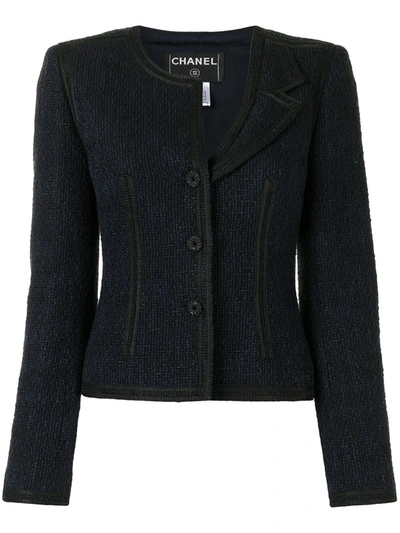 Pre-owned Chanel Asymmetric Lapels Jacket In Blue