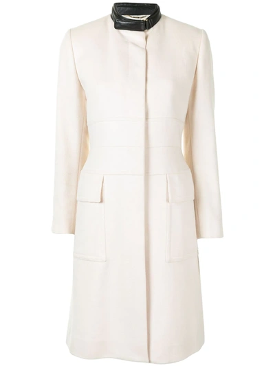 Pre-owned Gucci Contrasting Band Collar Knee-length Coat In Neutrals