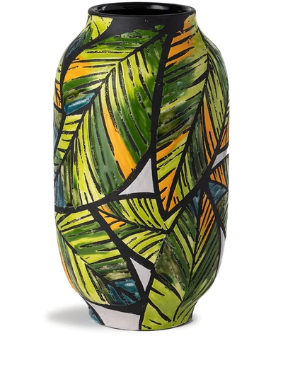 Nuove Forme Tropical Embossed Ceramic Vase In Brown