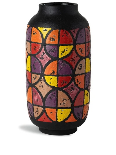 Nuove Forme Optical Geometric-pattern Ceramic Vase In Brown