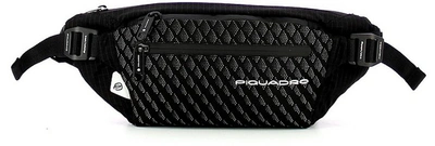 Piquadro Designer Men's Bags Black Woven Nylon Men's Belt Bag In Noir