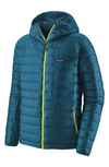 Patagonia Packable Windproof & Water Repellent Down Hooded Jacket In Crater Blue