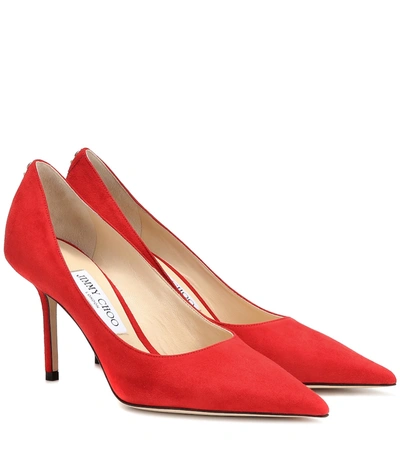 Jimmy Choo Romy 85 Suede Courts In Red