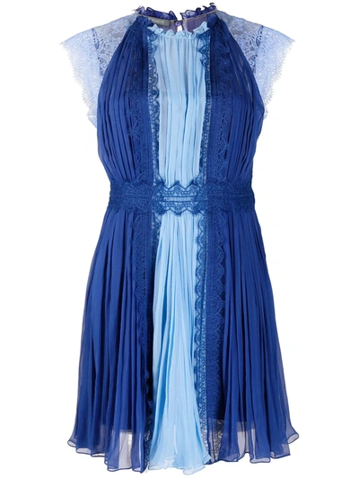 Alberta Ferretti Silk Chiffon Mini Dress W/macramé In Blue,lightblue