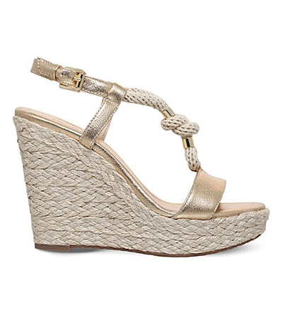 Michael Michael Kors Holly Wedge Leather And Rope Sandals In Gold | ModeSens