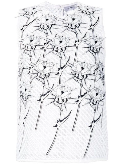 Carven Floral-embroidered Sleeveless Top In 000blanc