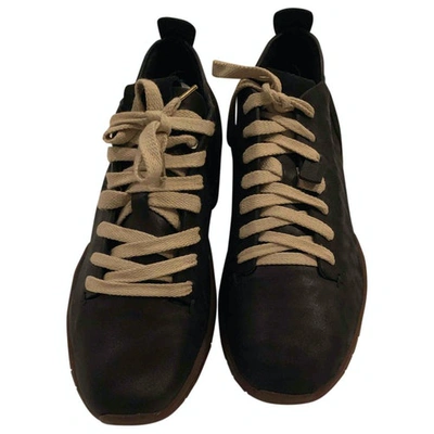 Pre-owned Feit Leather Low Trainers In Black