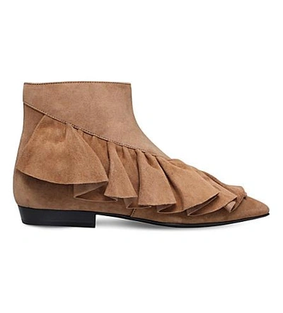 Jw Anderson Ruffle Suede Ankle Boots In Tan